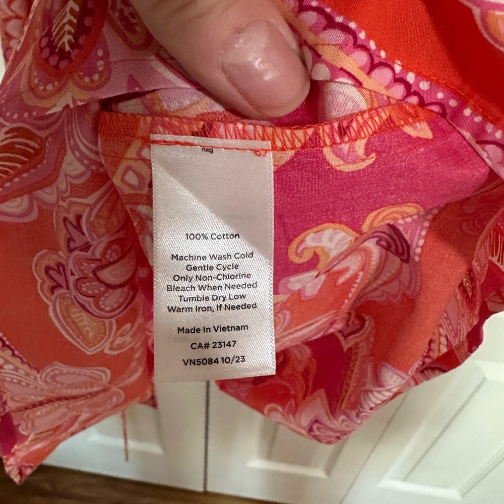 Talbots Red and Pink Paisley Midi Tie-Waist Shirt Dress - Picture 6 of 7